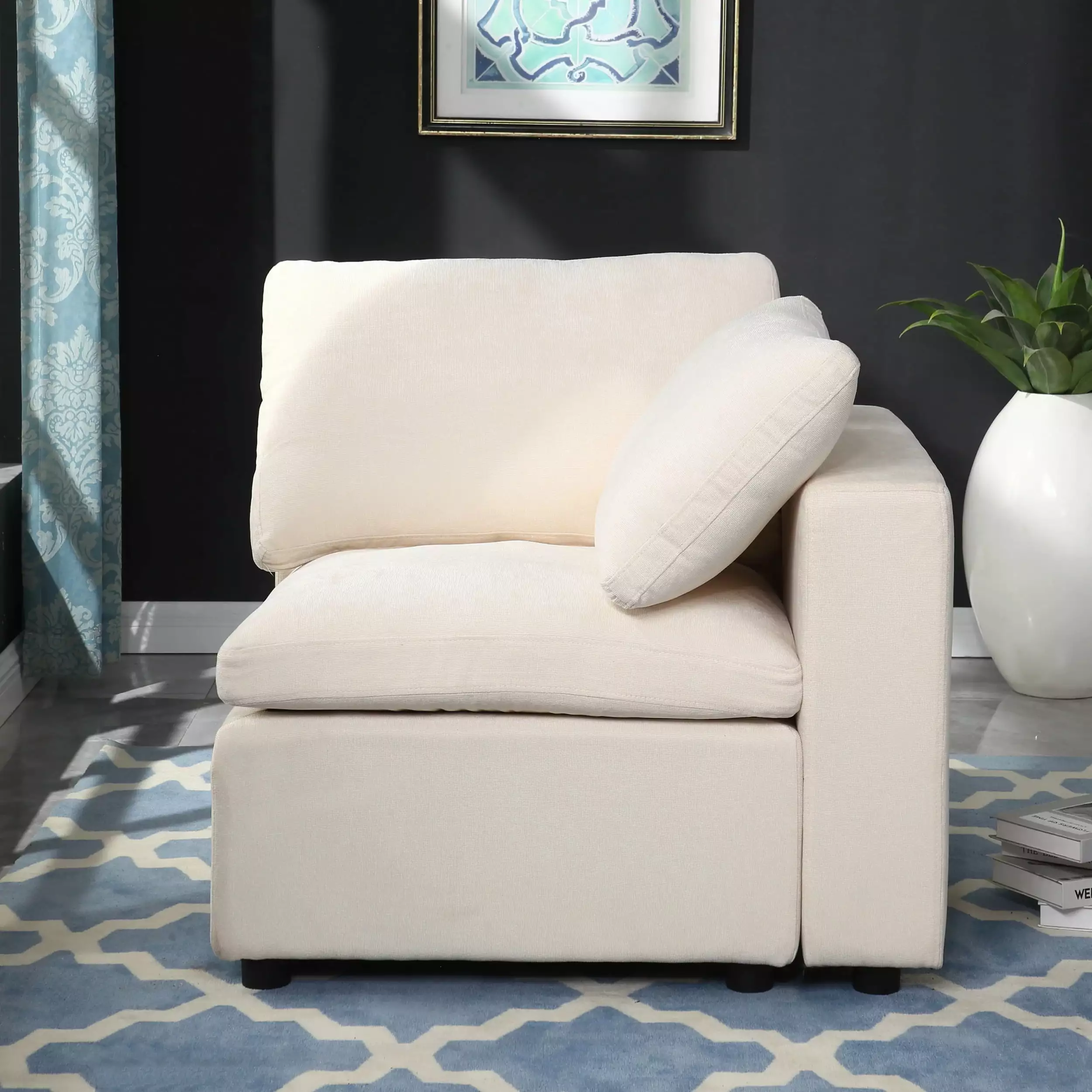 Modular Sectional Sofa Set Right Facing Armchair Chenille Beige Modern Living Room Couch