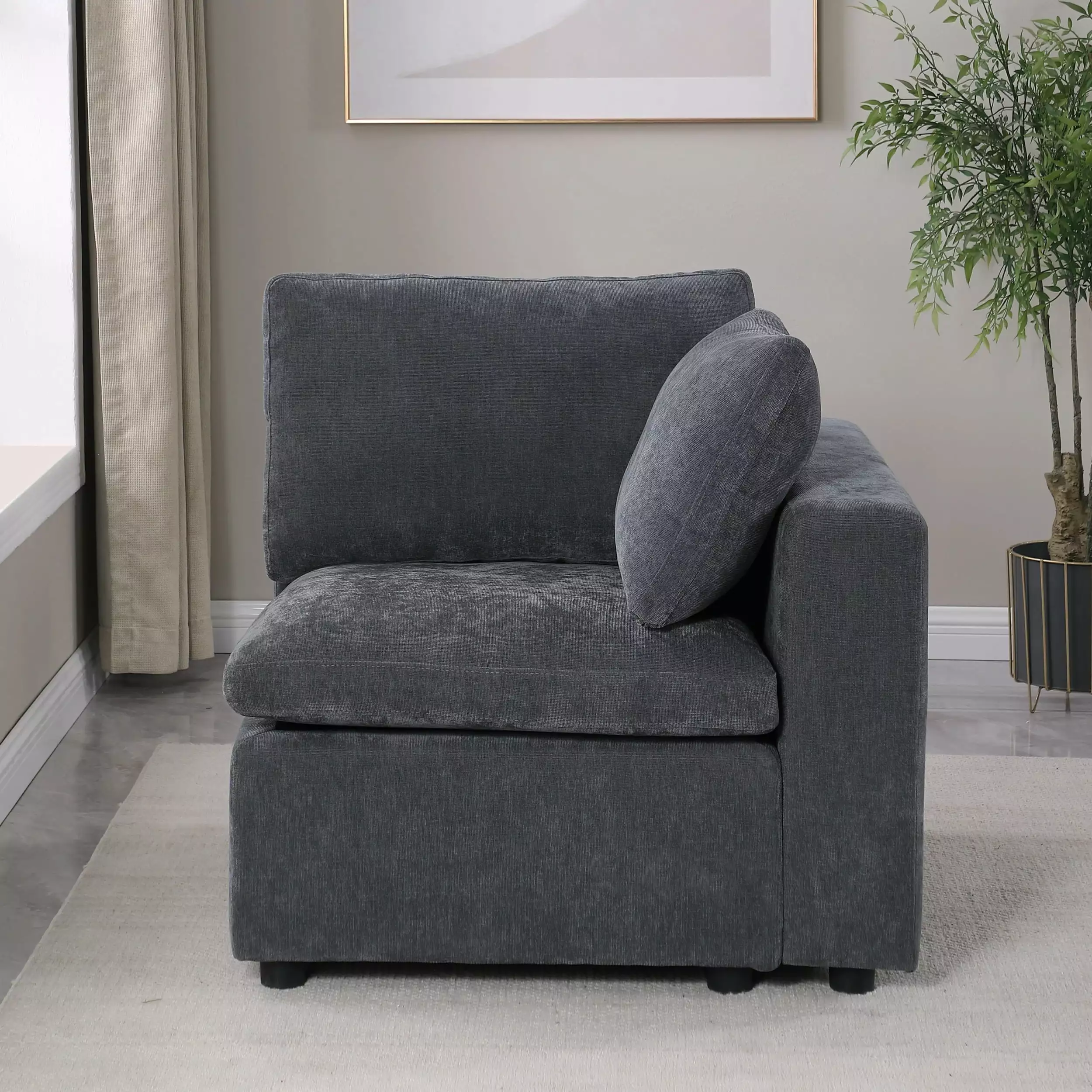 Modular Sectional Sofa Set Right Facing Armchair Chenille Grey Comfortable Couch