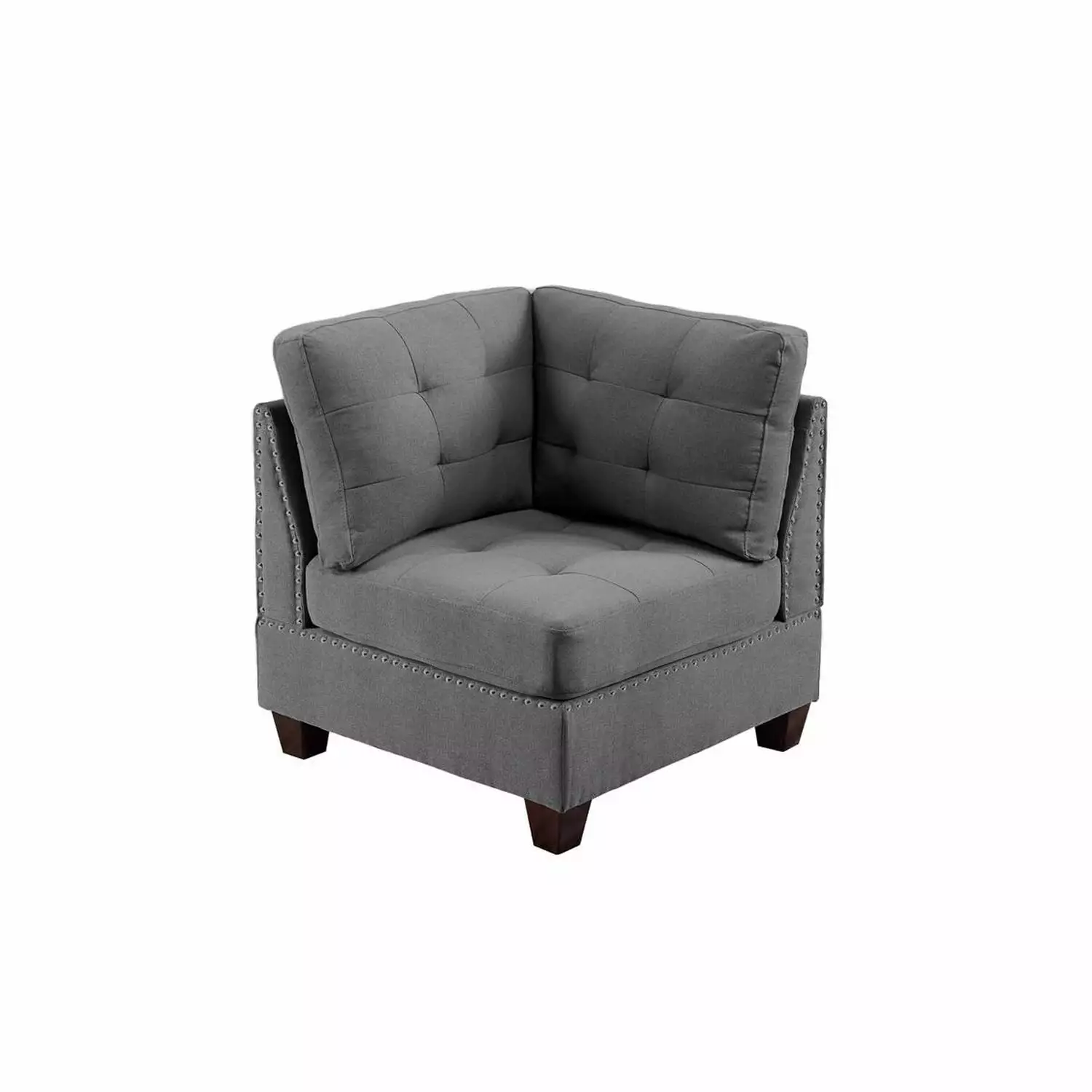 Benjara Lemy 32 Inch Modular Corner Sofa Chair Tufted Gray Upholstery and Solid Wood Frame