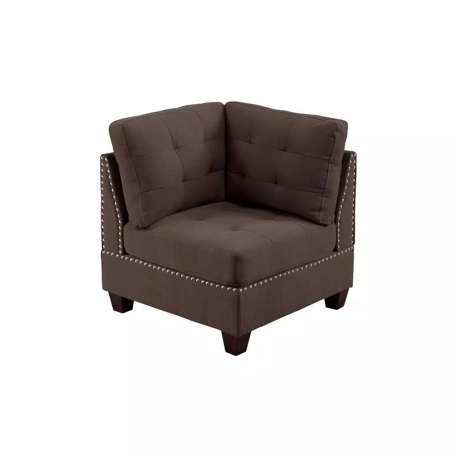 Benjara Lemy 32 Inch Modular Corner Sofa Chair Tufted Brown Upholstery and Solid Wood Frame