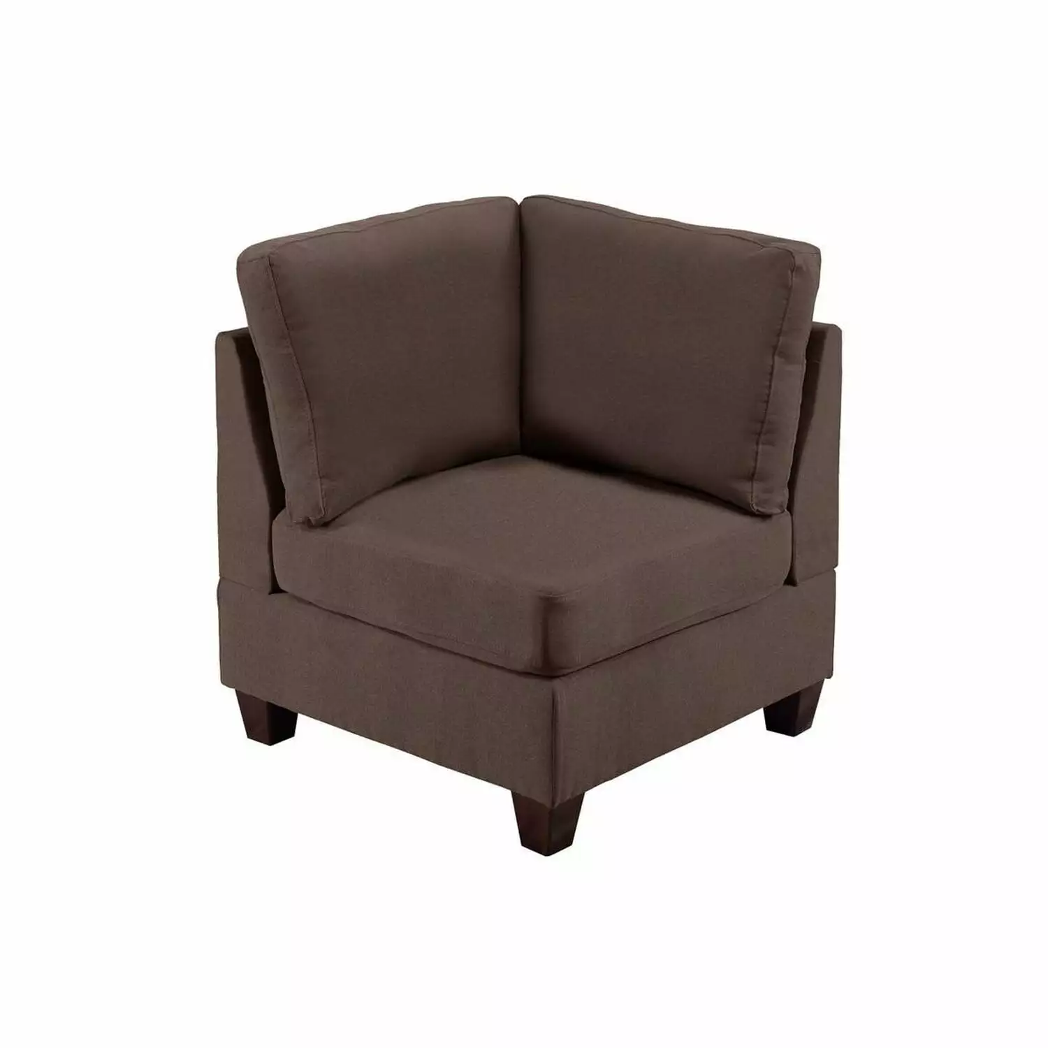 Benjara Remy 32 Inch Modular Corner Sofa Chair Soft Brown Chenille Solid Wood Frame