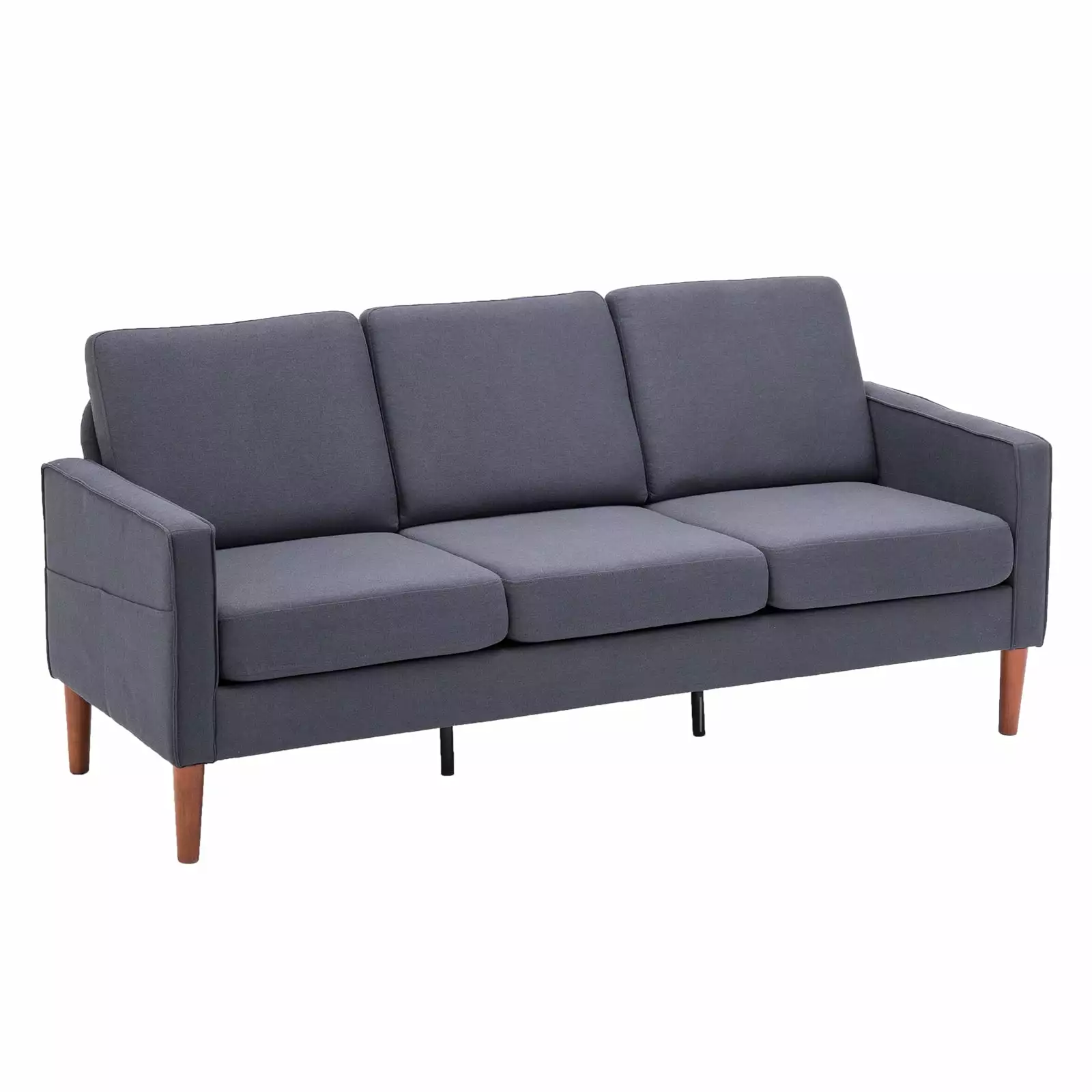 BMTBUY 180x76x85cm Linen Solid Wood Legs Three Seats Modular Sofa Dark Grey Living Room