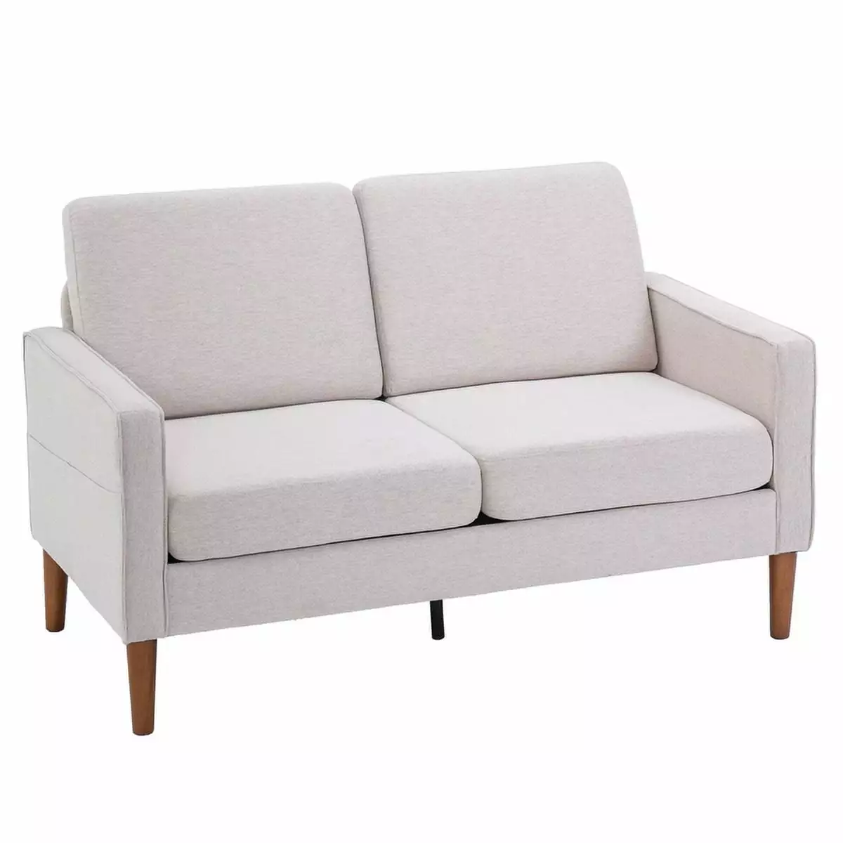 Bornmio Creamy White Linen Modular Sofa Double Seat Solid Wood Frame