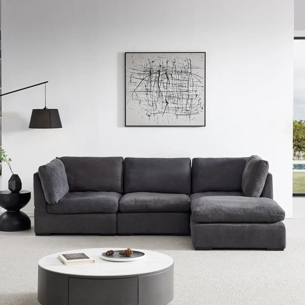 L Influence Modular Soft Fabric Sofa Filled Down Dark Grey hdf store
