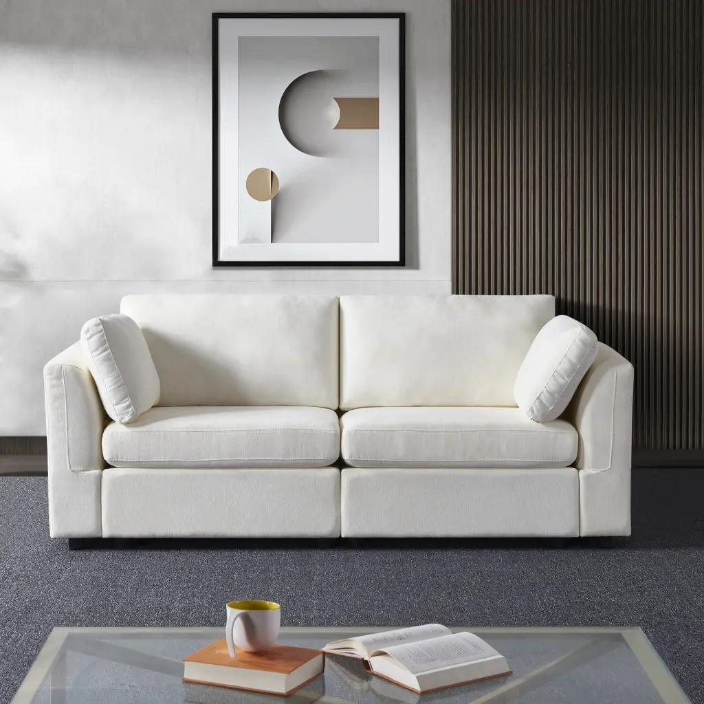Modular Sofa White Chenille Fabric, Effortless and Grand, Seat and Back homarni furnishings inc.---w1099