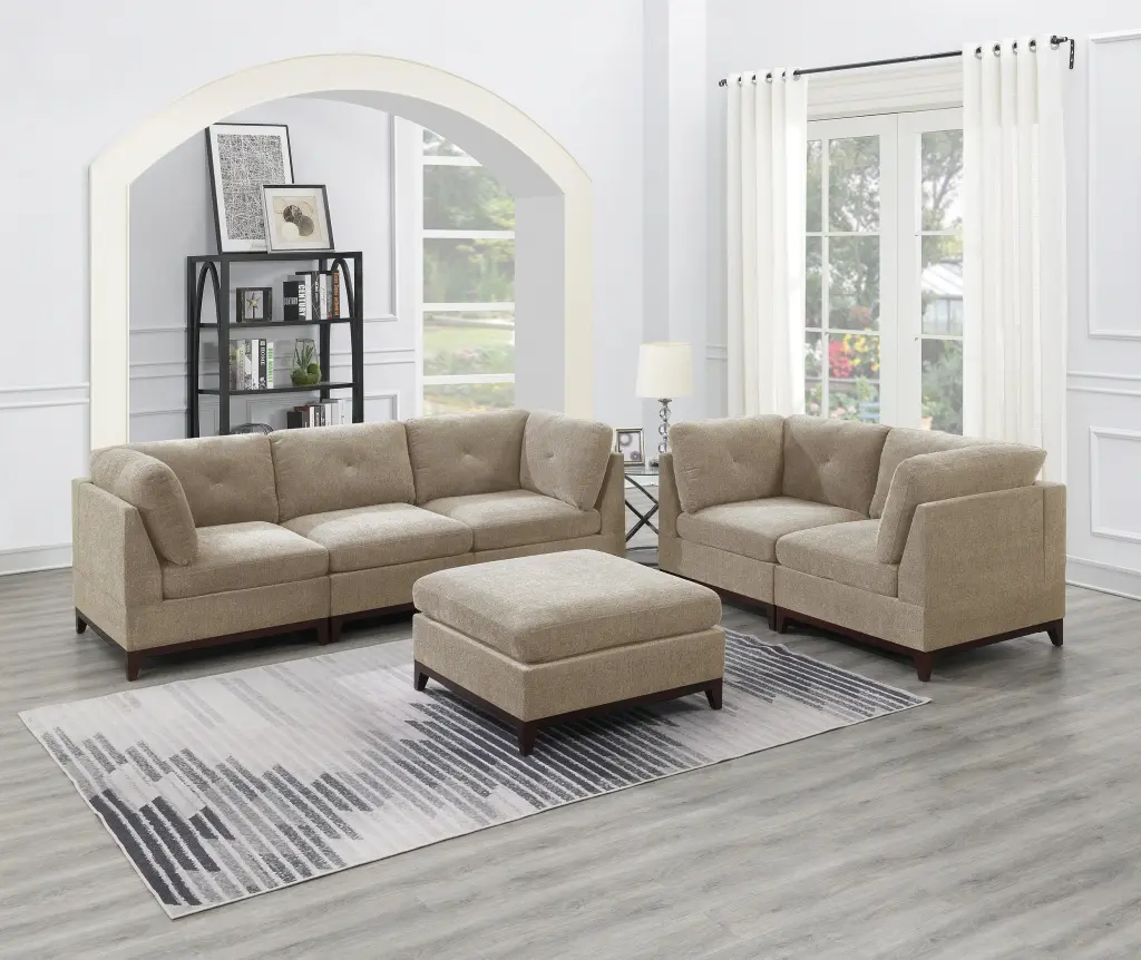 Camel Chenille Fabric Modular Sofa Set 6Pc Living Room kanepe