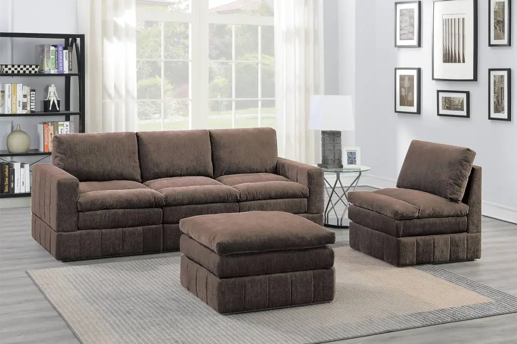Contemporary 5 Piece Modular Sofa Set 2 One Arm Chair Wedge 2 Armless Sectional kanepe