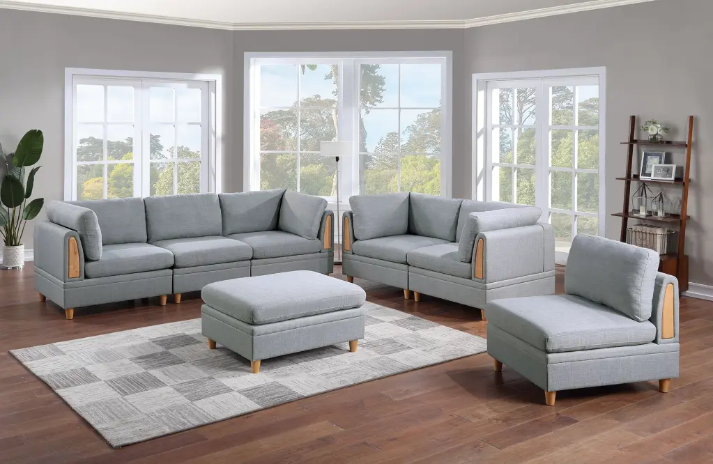 Living Room Furniture 7Pc Modular Sofa Set Light Grey Dorris Fabric Contemporary Sectional kanepe