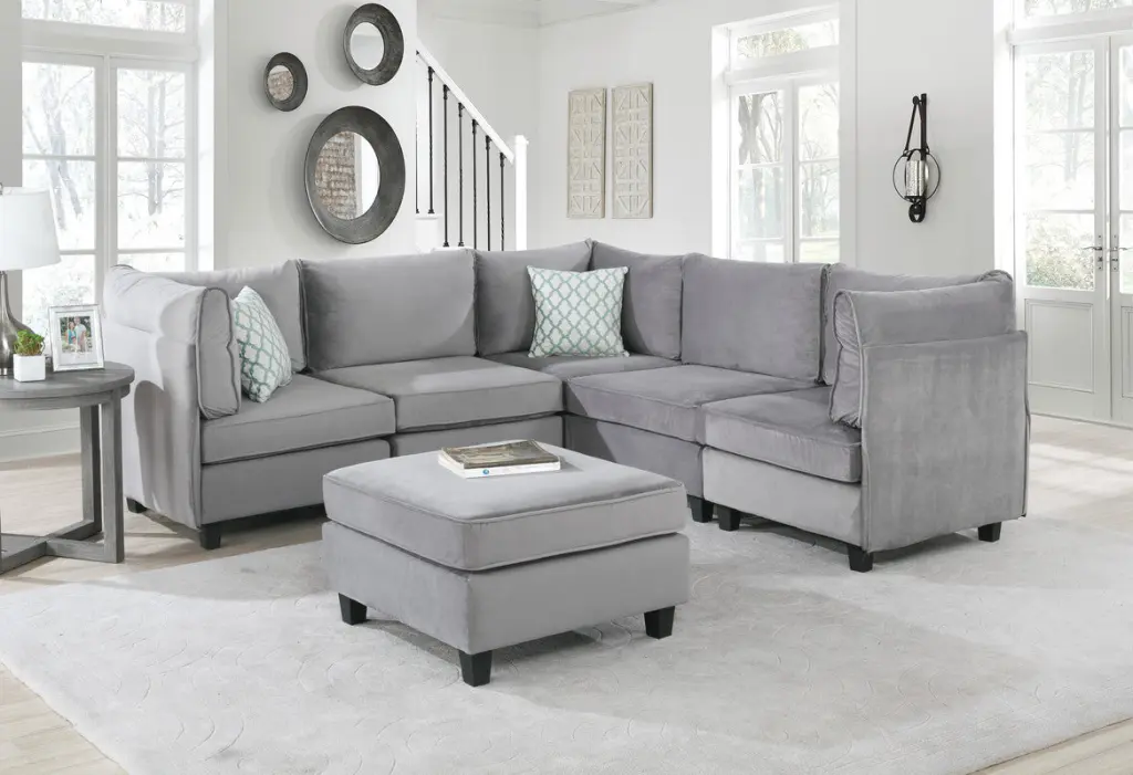 Zelmira 90 Inch Gray Velvet 6Pc Modular Sectional Sofa lilola home
