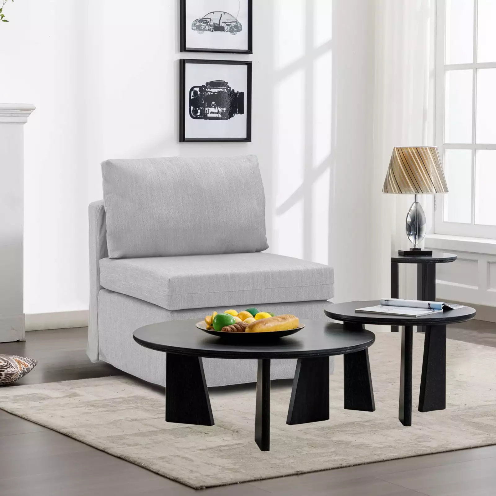 Miekor Furniture Modern Fabric Linen Middle Module Modular Sofa Light Grey Removable Cushion