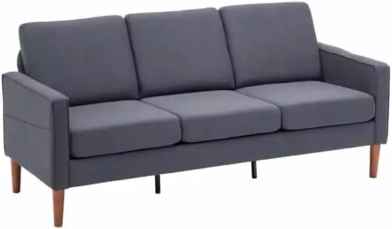 180x76x85cm Linen Solid Wood Legs Three Seats Modular Sofa Dark Grey Living Room Zengpin