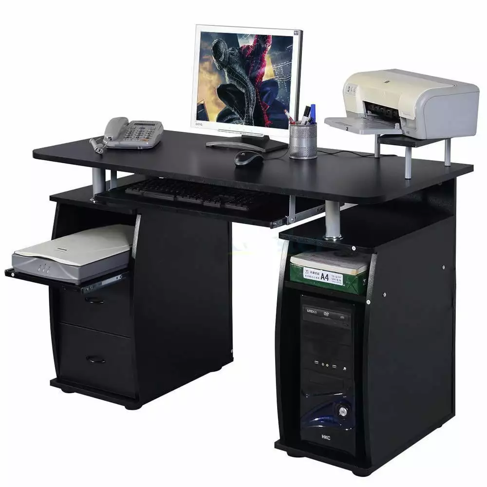 Ktaxon Black Home Office Computer PC Desk Raised Monitor & Printer Shelf - Work Station Furniture