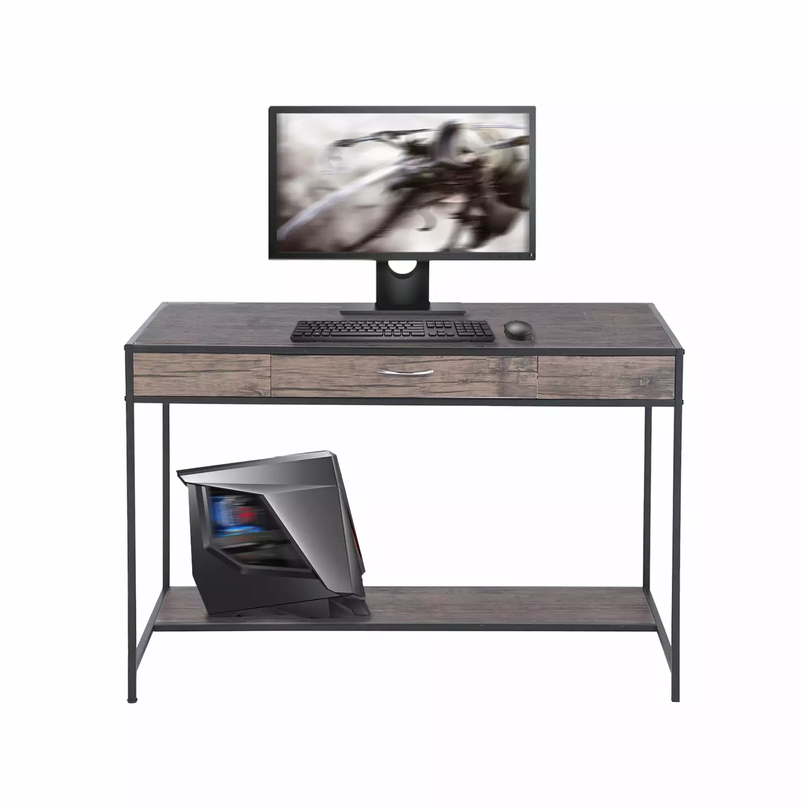 Homylin 47.24 Multi-function Computer Desk 1 Drawer Footrest Study Bedroom Living Room Children's Room Office Walnut