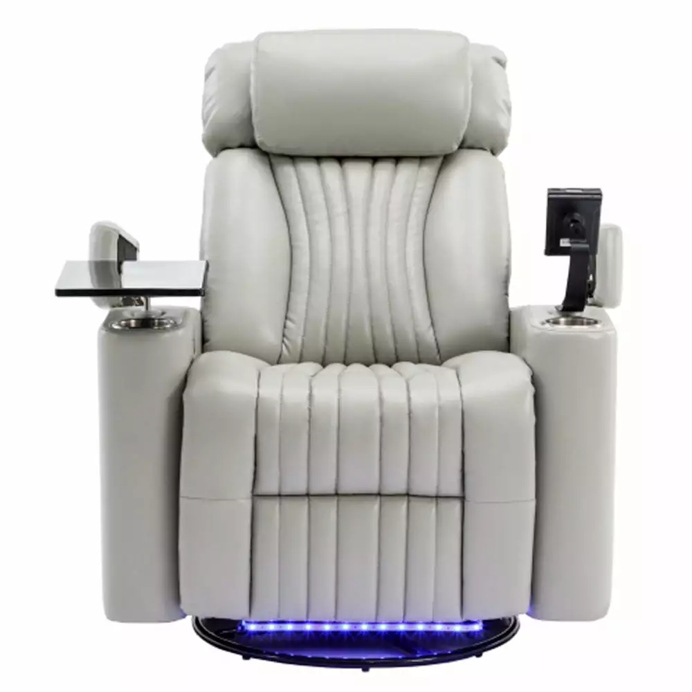 Recliner Chair Hidden Arm Storage LED Light Strip and Cup Holder Grey Hypeshops