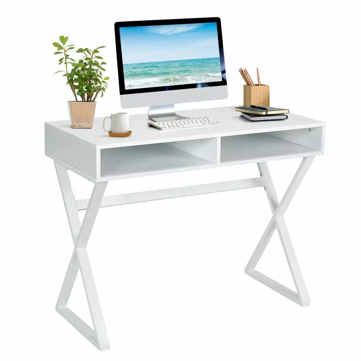 Gymax Modern Computer Desk Writing Desk Makeup Vanity Table Storage
