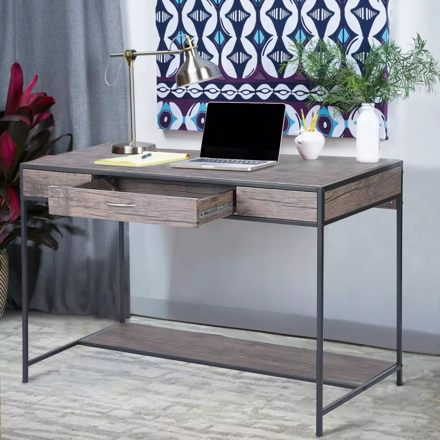 HOMY CASA 43.3 Computer Desk Drawer Modern Home Office Makeup Vanity Dressing Table
