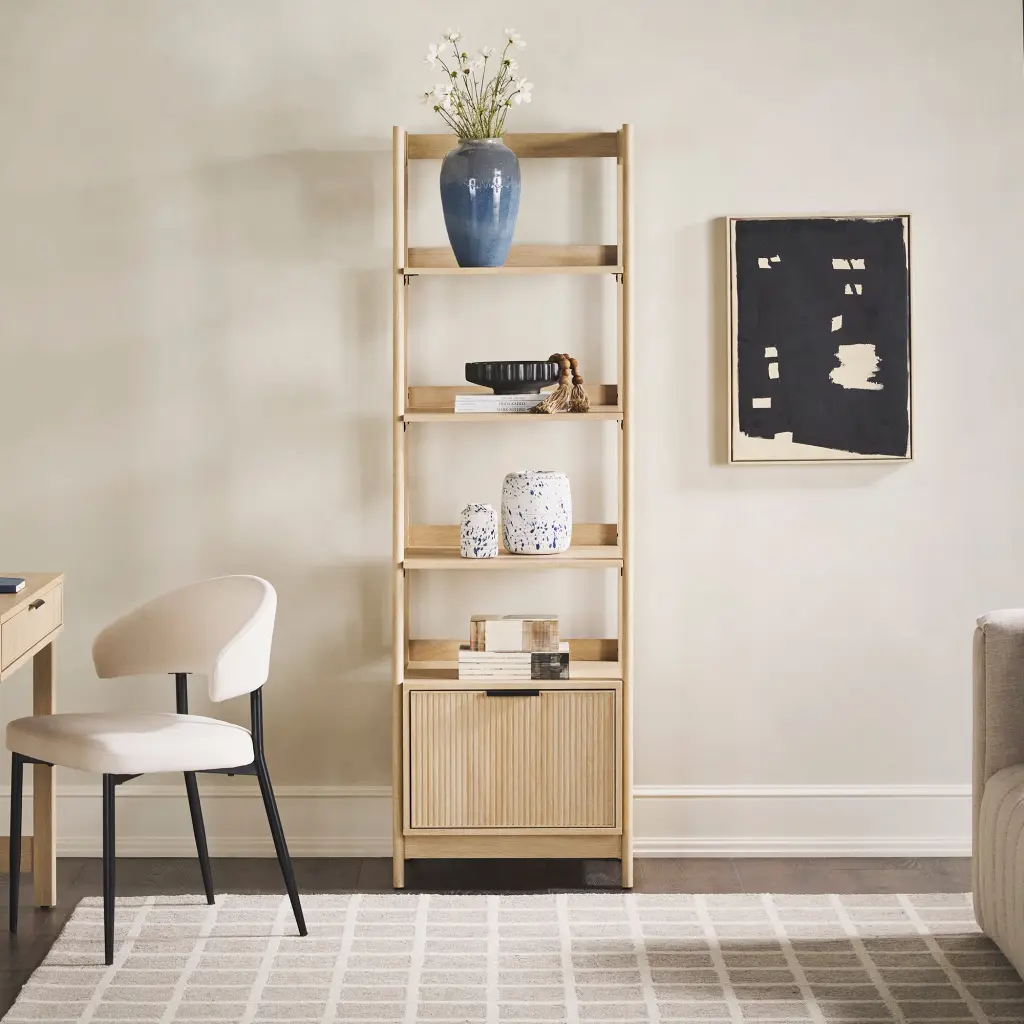 Transitional Narrow Bookshelf Drawer On Bottom Oak MDF walker edison