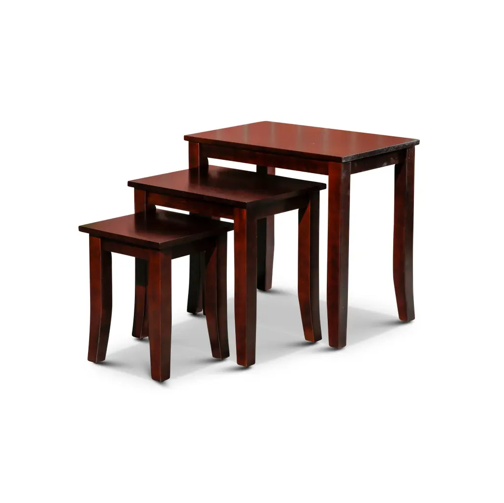 3 Piece Nesting Table Set Dark Brown Rubber Wood Living Room Space Saving dty home