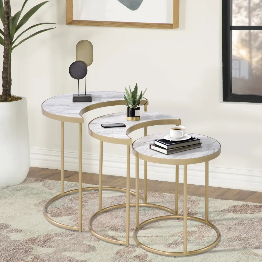 White and Gold 3 Piece Nesting Tables Living Space furniture max