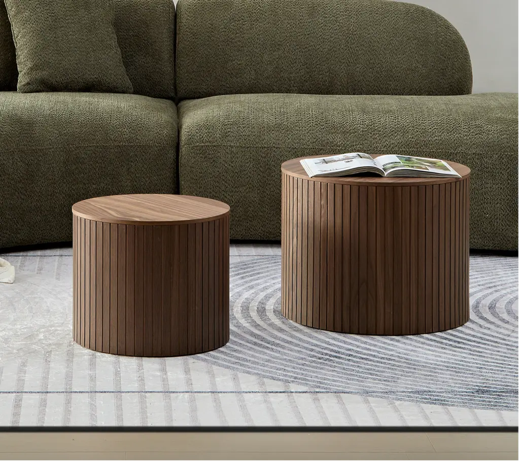 MDF Nested Table Set 2 Piece Round Coffee Table Living Room meetaking