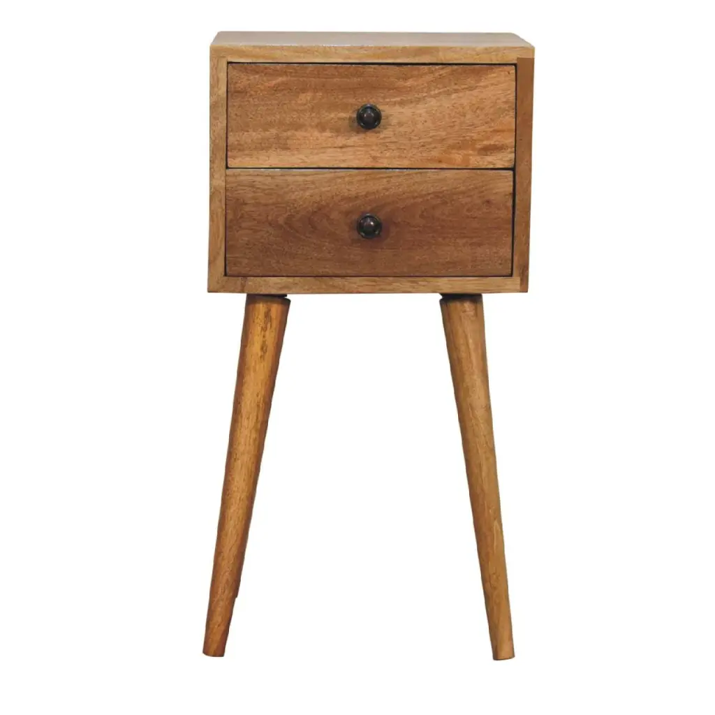 Mini 2 Drawer Oak Ish Bedside Table Oak Solid Wood Compact Nightstand artisan furniture