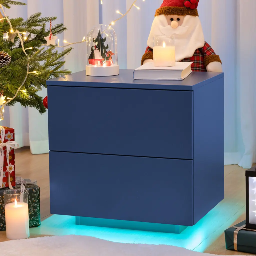 Modern Nightstand LED Side Table 2 Drawers Bedroom cubehom