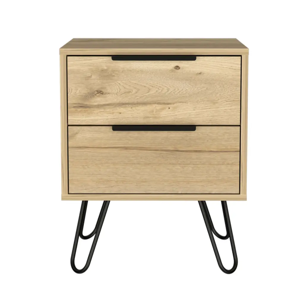 Nuvo 2-Drawer Nightstand Hairpin Legs Black MDF Engineered Wood fm furniture