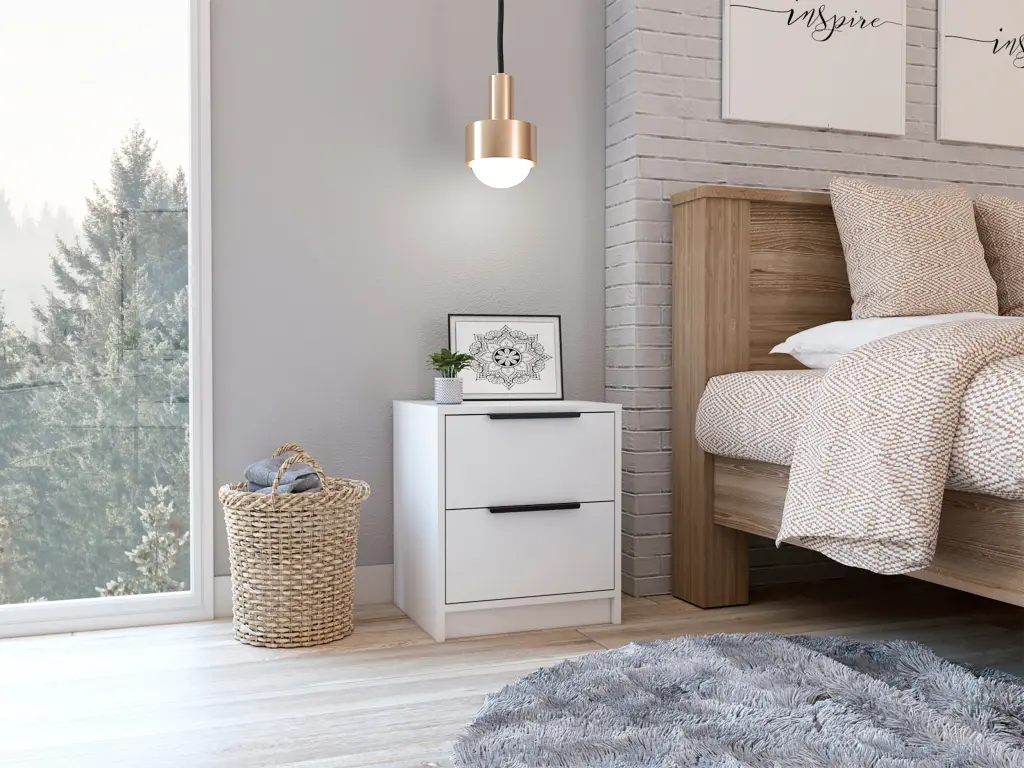 Cannon 2 Drawer Nightstand White Particle Board Bedroom furniture max