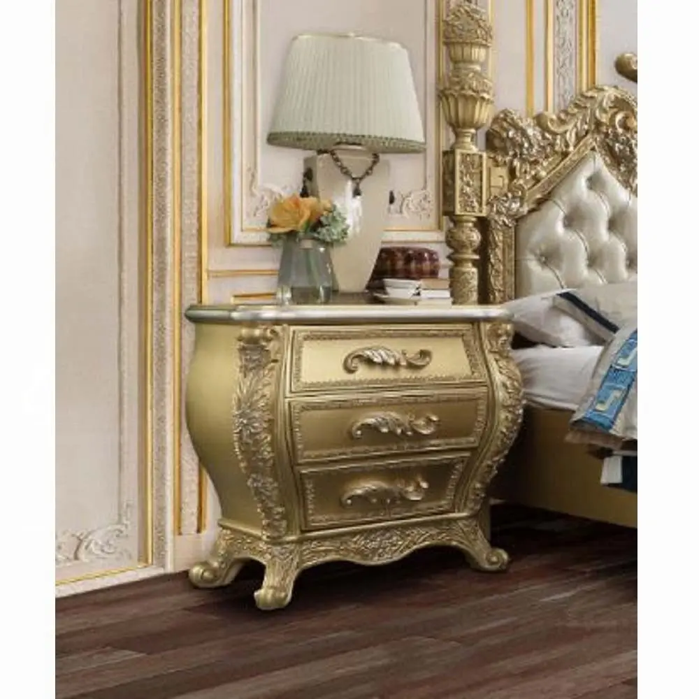 Gold 3 Drawer Nightstand Rectangle Felt Lined Drawers Bedroom furniture max