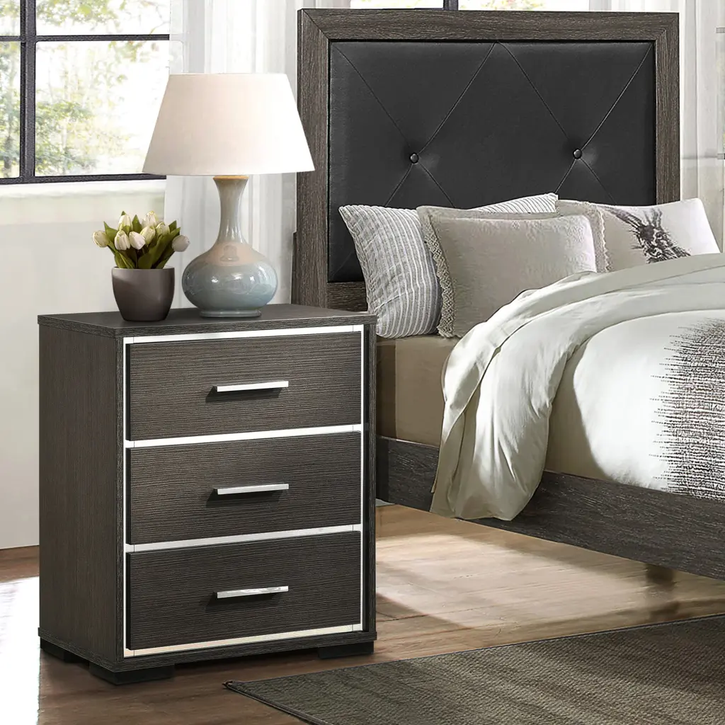 Grey Oak 3 Drawer Nightstand Oak 3 Drawers Bedroom Rectangle Modern Us furniture max