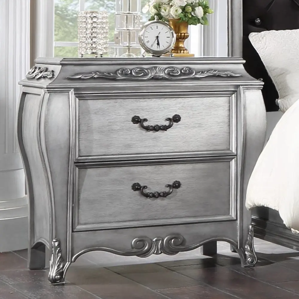 Vintage Platinum 2 Drawer Nightstand Bedroom furniture max