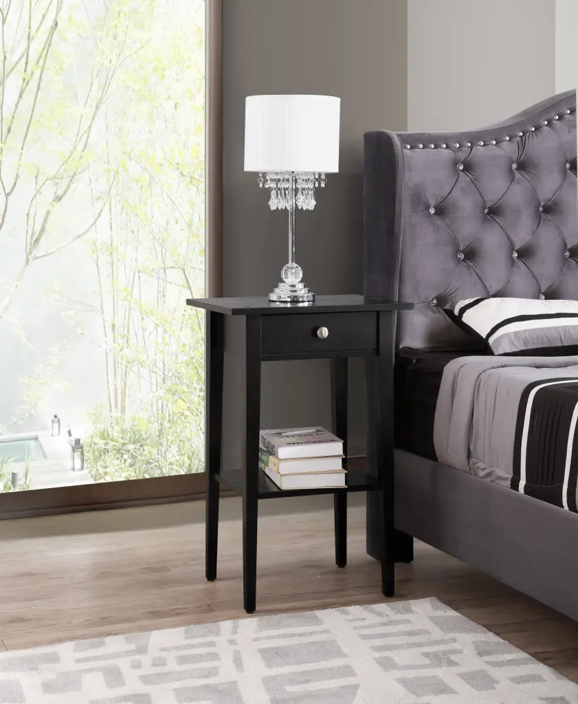 Dalton G037 Nightstand Black Particle Board Bedside Table Drawer glory furniture