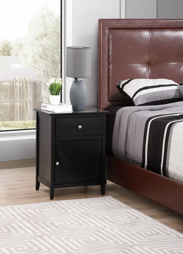 Izzy G1413 N 50 Nightstand 1 Drawer and 1 Door Black Particle Board glory furniture