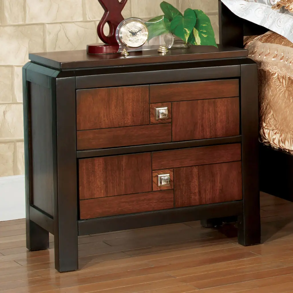 Acacia Walnut 1Pc Nightstand Transitional Solid Wood 2 Drawers Square Side Table kanepe