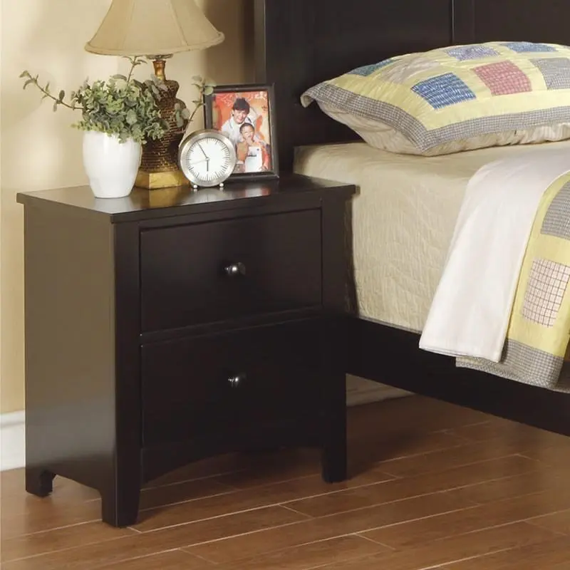 Black Finish Nightstand 2 Drawers Pine Veneer MDF Modern Bedroom Furniture kanepe
