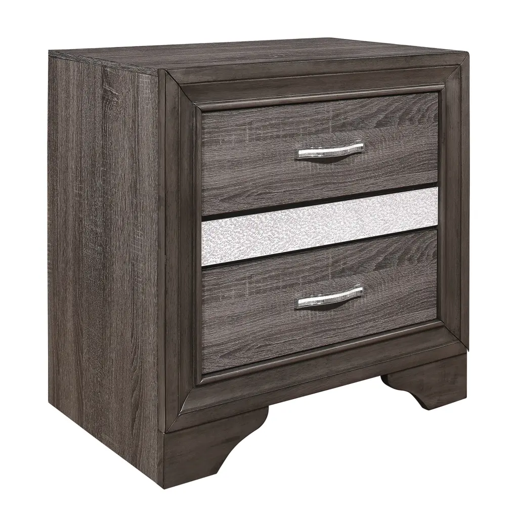 Glamorous Two-Tone Finish Nightstand Hidden Jewelry Drawer and Polished Chrome Accents kanepe