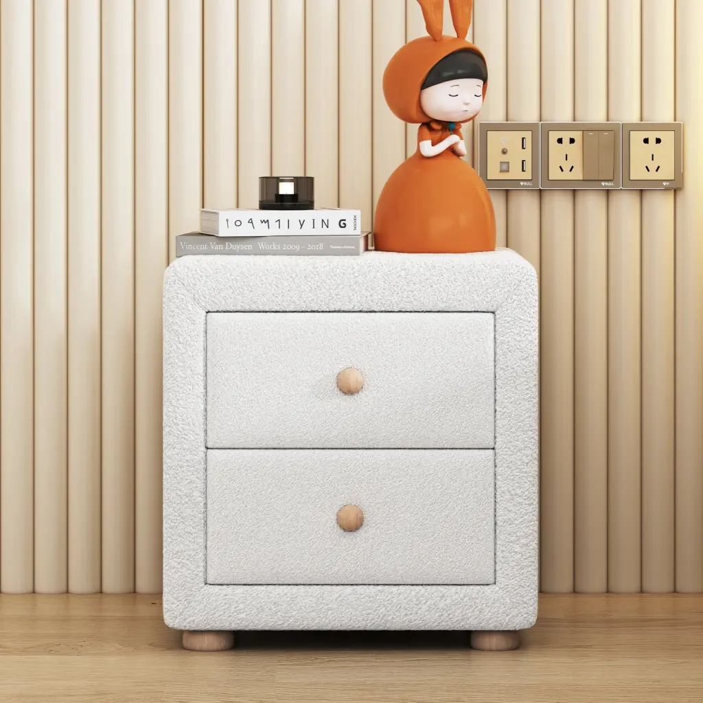 Teddy Fleece Nightstand 2 Drawers White White MDF lucky world