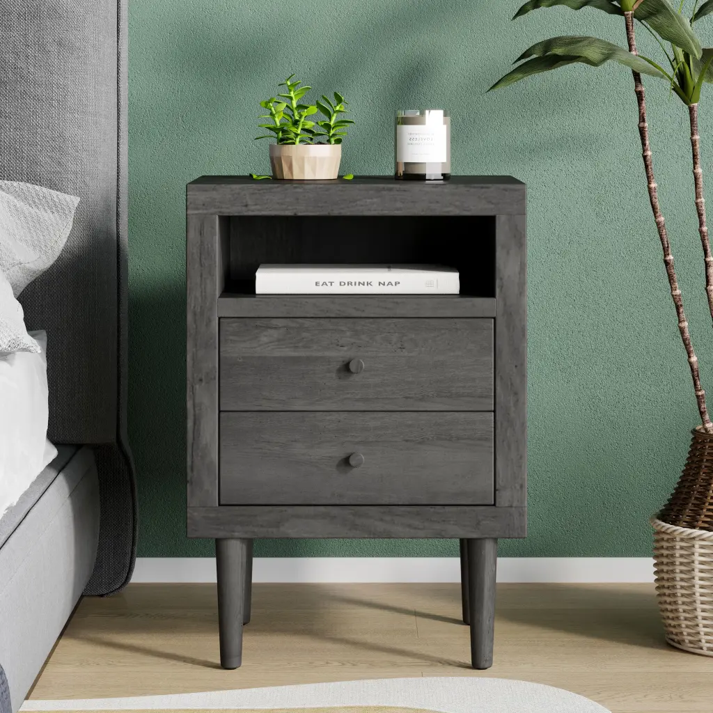 2 Drawer Nightstand Grey Mdf Modern Bedside Table nh-sunfay