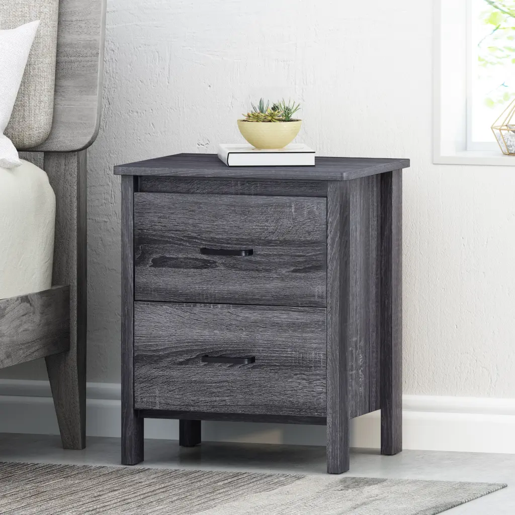 Toolless Assembly Nightstand Dark Grey MDF Compact nh-sunfay