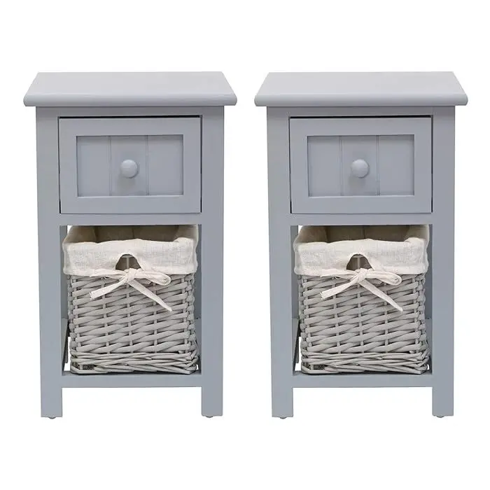 2Pcs Set Nightstands Bedroom Effortless Wooden Bedside Table Night Stand ronghao