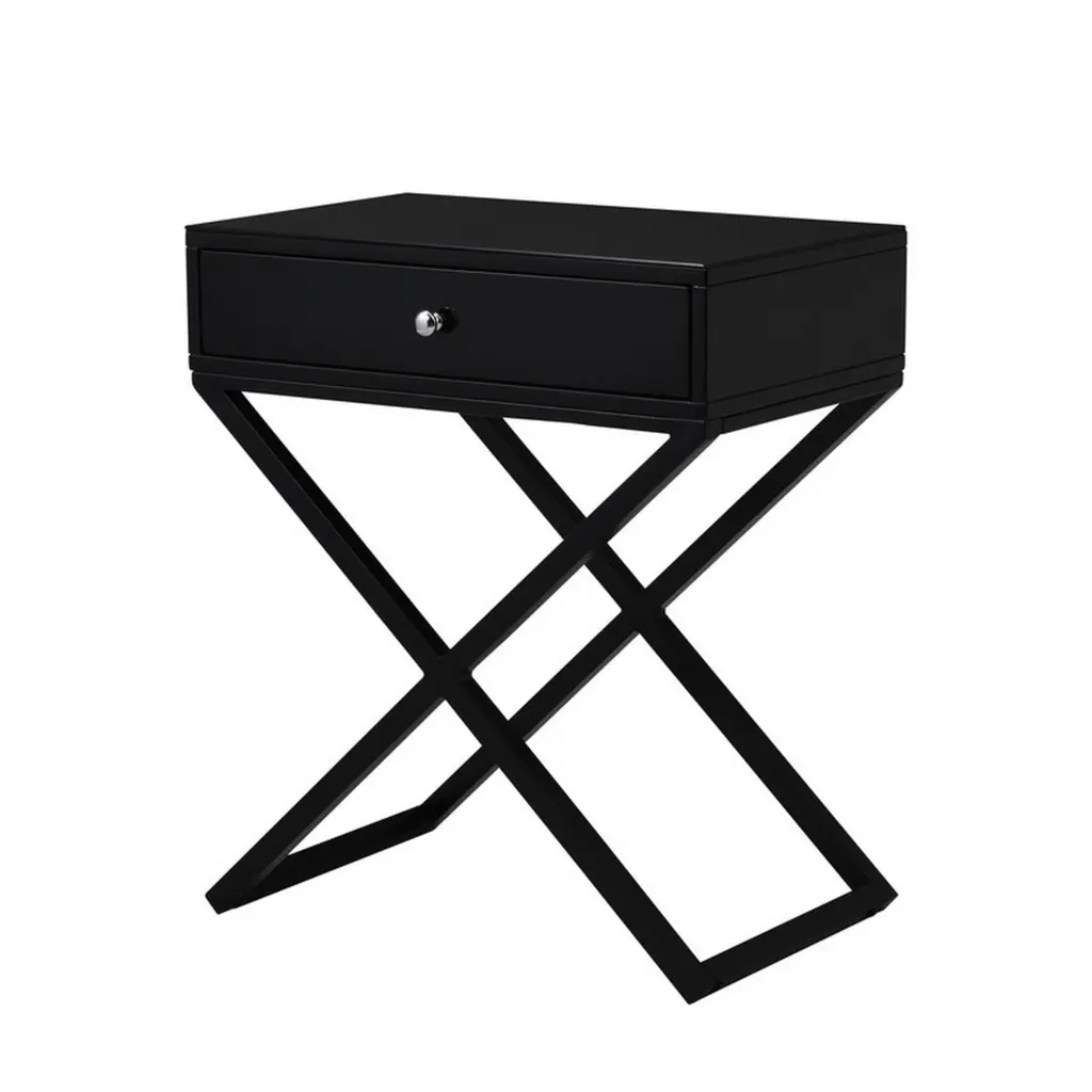 Zeno 27 Inch Modern Nightstand Glass Top And Metal Cross Legs royal hampton