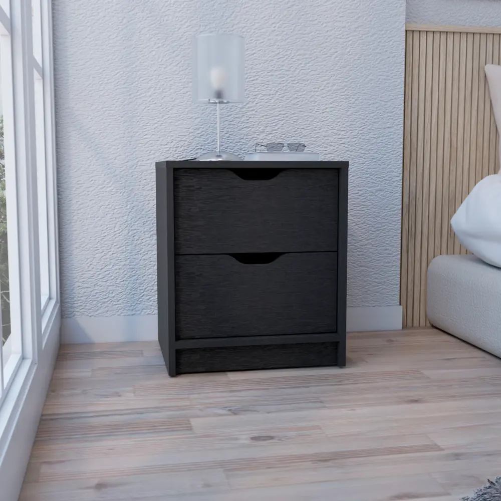 Basilea 2 Drawers Nightstand Side Table Pull Out System Black rta mubles colombia