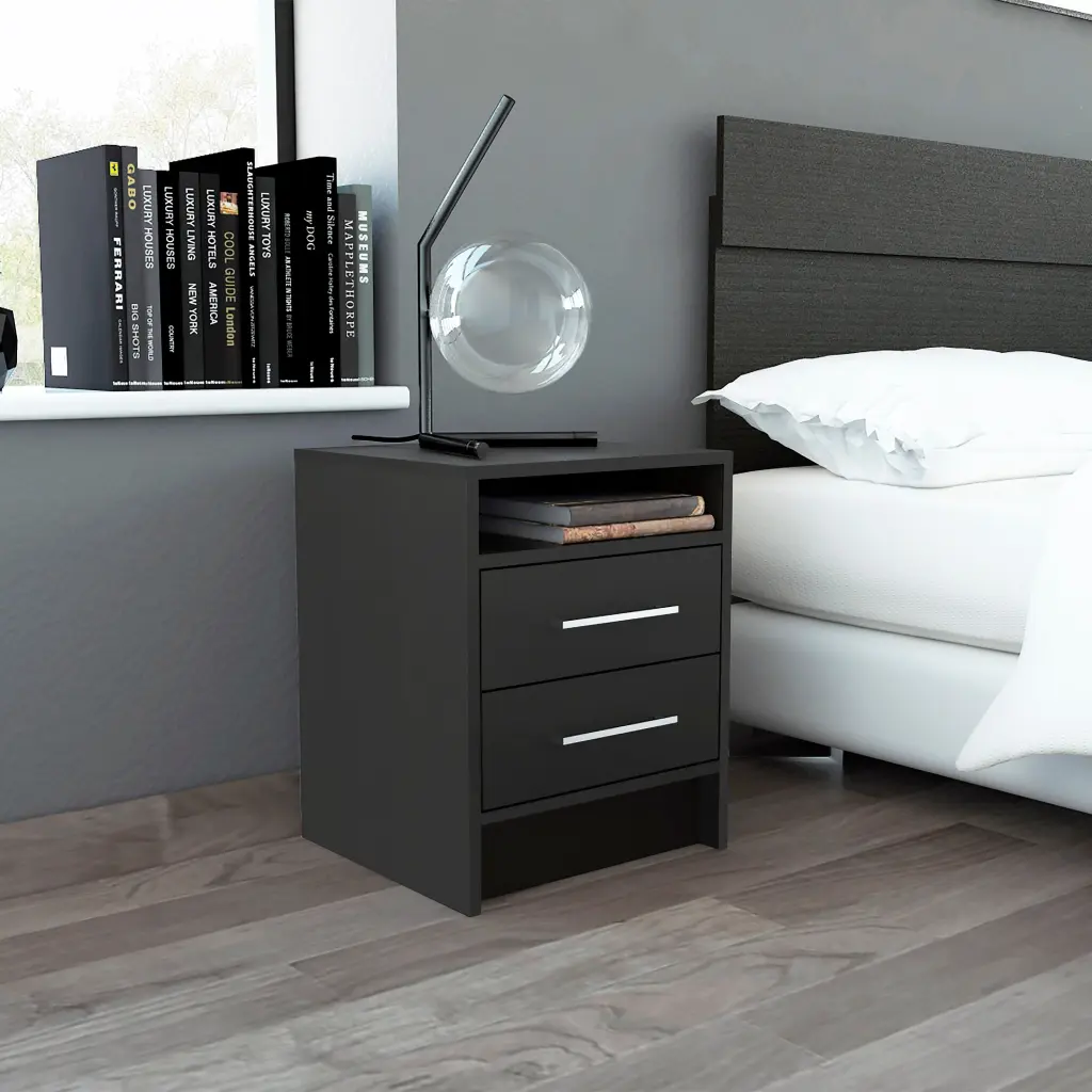 Eter Nightstand End Table Side Table High Quality Top Two Drawers Black rta mubles colombia