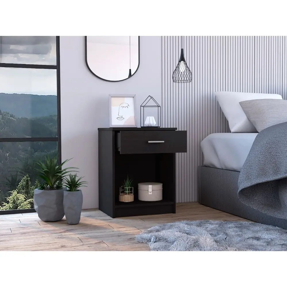 Pictor Nightstand One Drawer Lower Shelf Black Bedroom Accent rta mubles colombia
