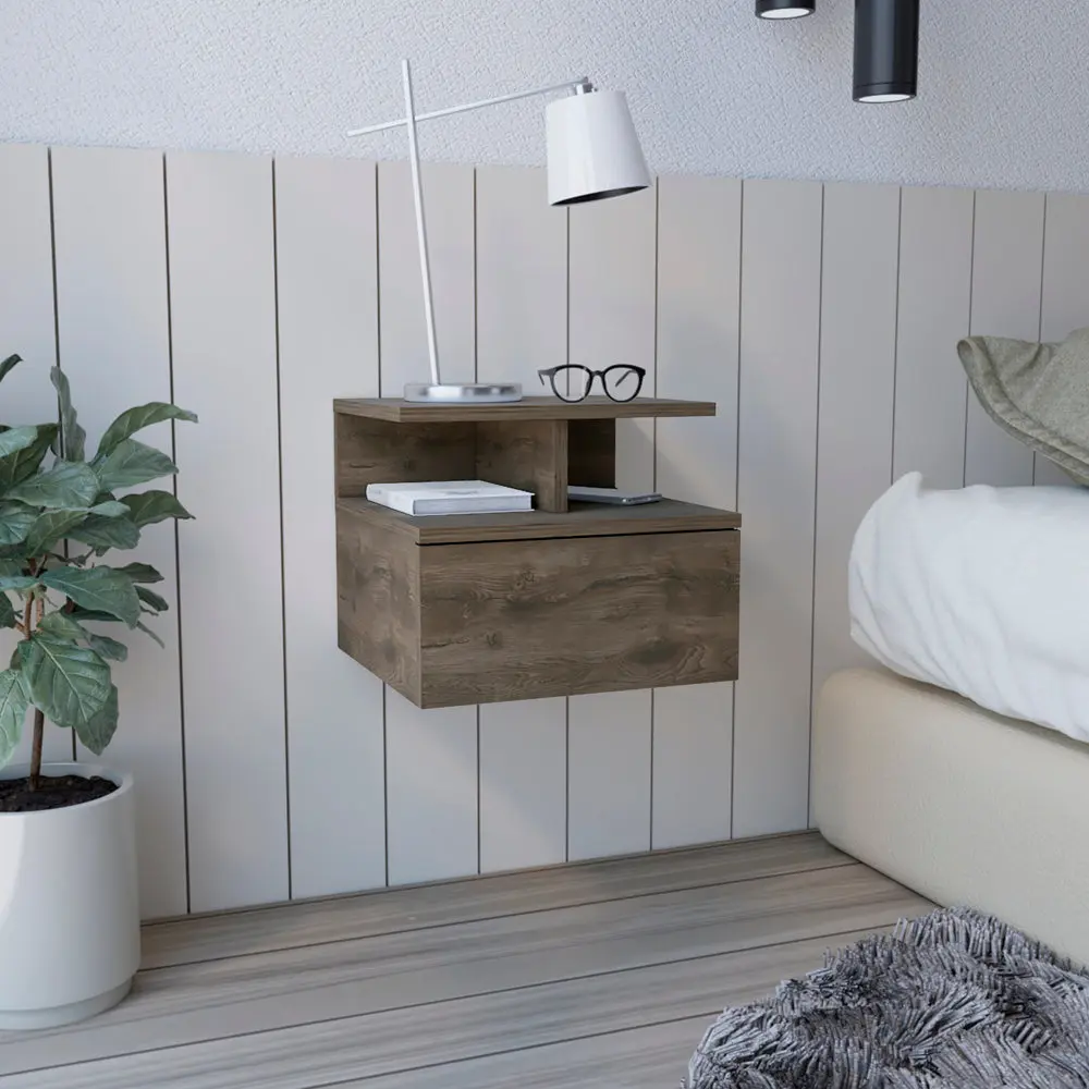Adele Floating Nightstand Drawer And Open Storage Shelves Brown tuhome