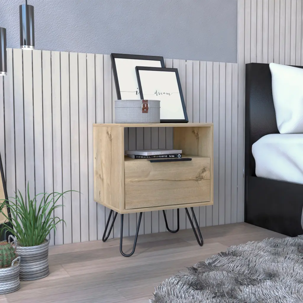 Augusta Nightstand Side Table Single Door Cabinet Hairpin Legs tuhome