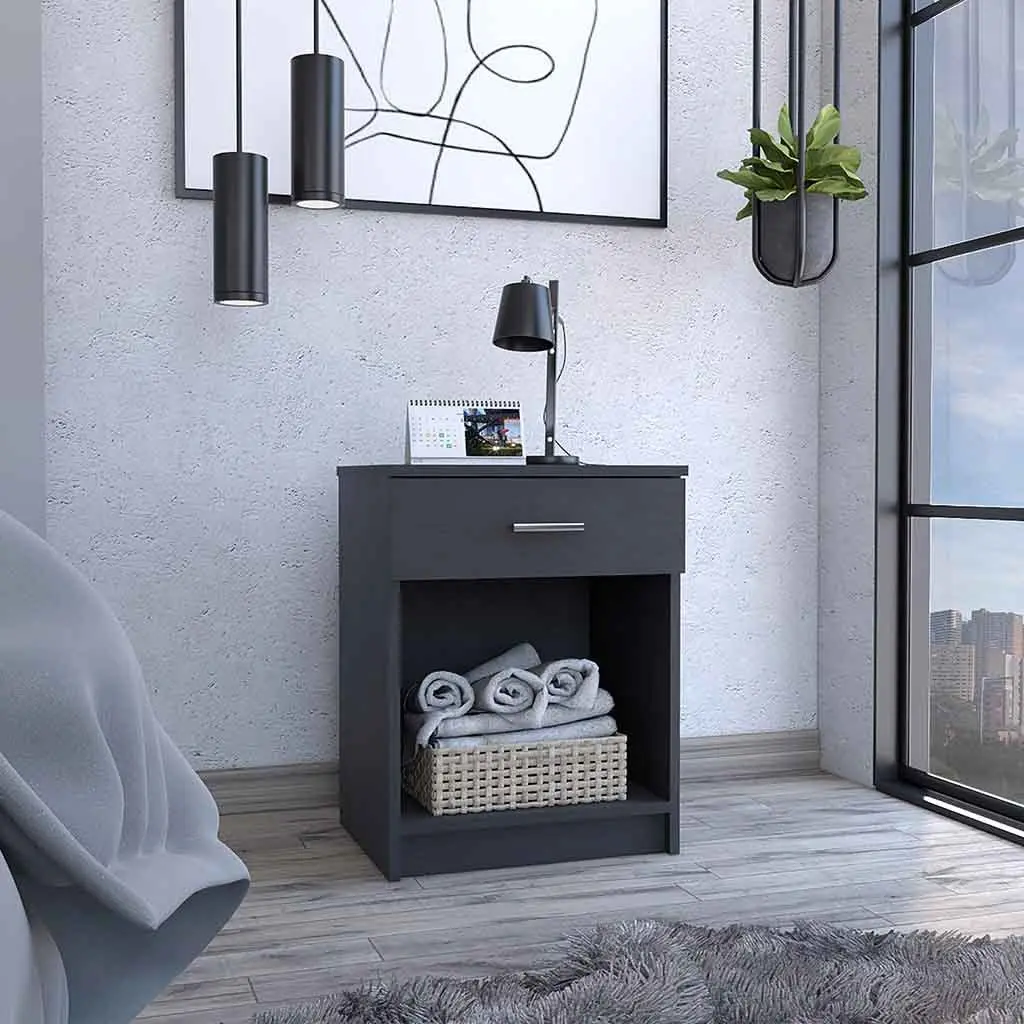 Eco Nightstand Side Table High Quality Top One Drawer Lower Shelf tuhome