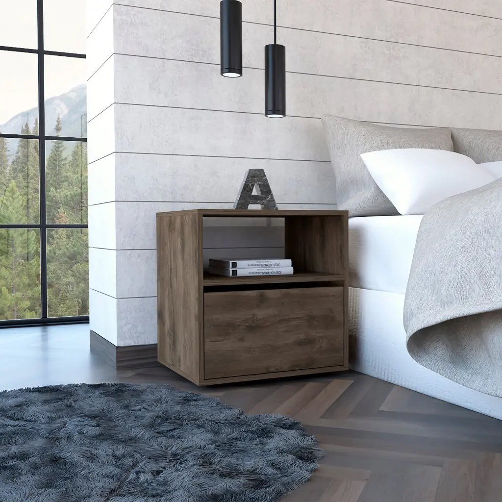Galanto Nightstand Side Table Open Shelf And Cabinet Dark Finish tuhome