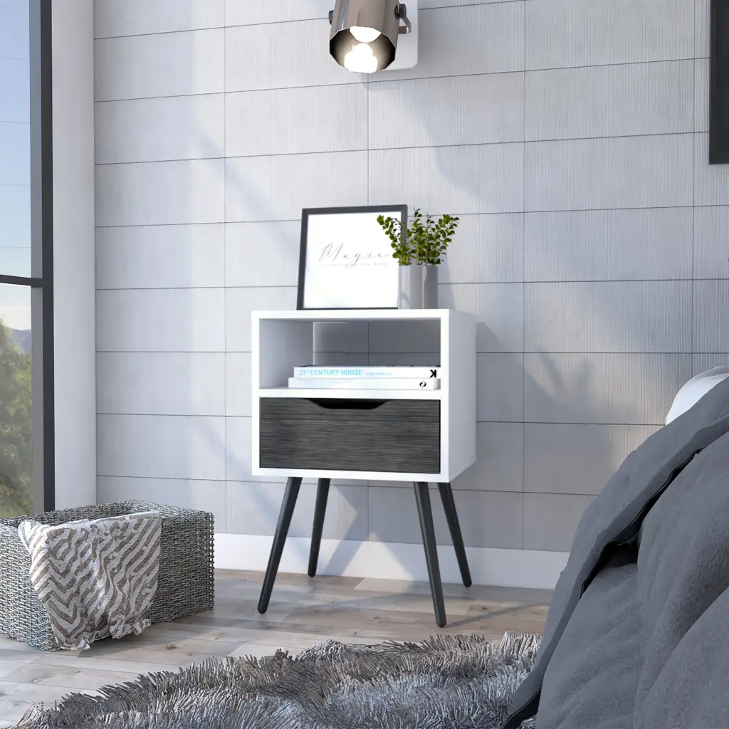 Otom Nightstand Superior Top One Open Shelf One Drawer Four Legs Smooth tuhome