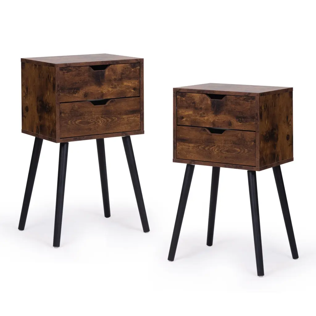 Nightstand 2 Drawers and Solid Wood Legs Bedside Storage w2181